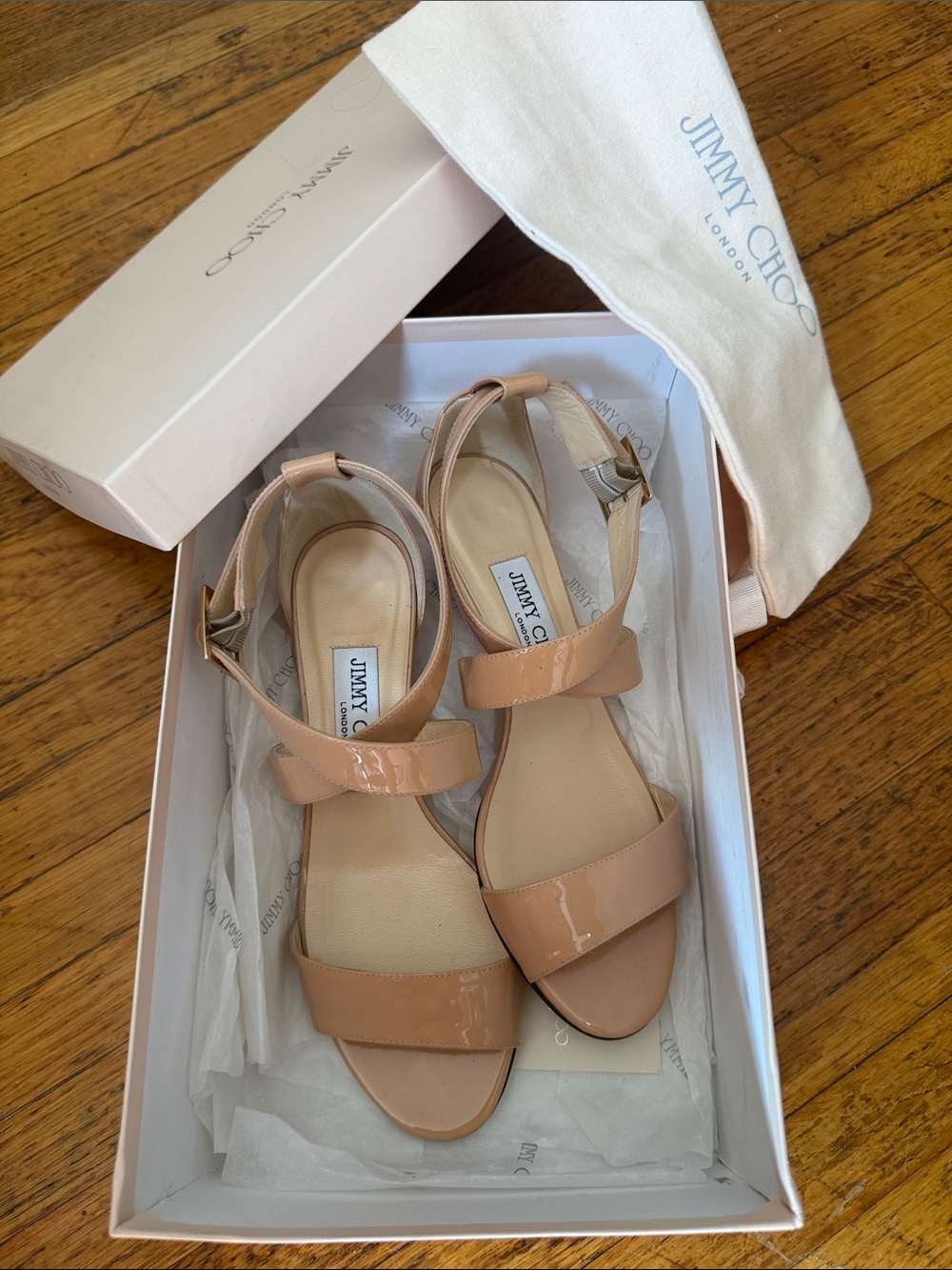 Jimmy Choo Blush Patent Leather Strappy Sandals
